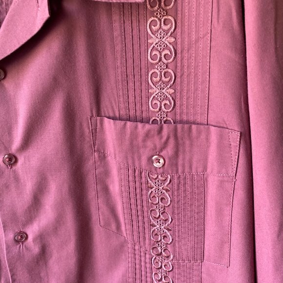 TropiCool  Embroidered Dark Mauve/Pink Cuban Cigar Button SS Top Shirt size 2XL - Picture 3 of 8